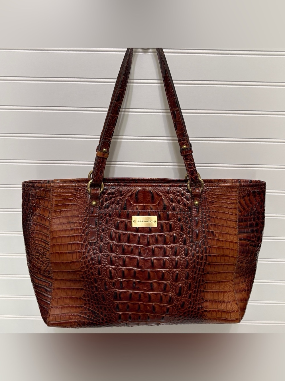 Brahmin Classic Pecan Melbourne Leather Satchel Shoulder Bag Tote Purse